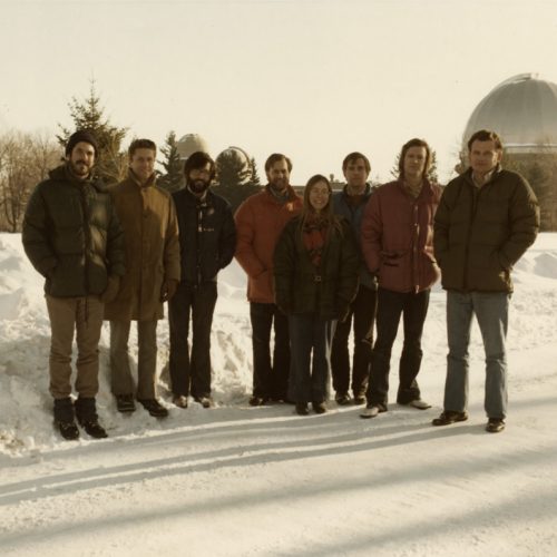 Yerkes Observatory Infrared Group, February 1977. Astronomers, physicists, and graduate students. On the far left, Bob Loewenstein.